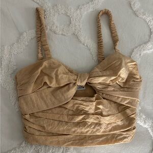 NWOT Zara Ruched Tan Crop Top
